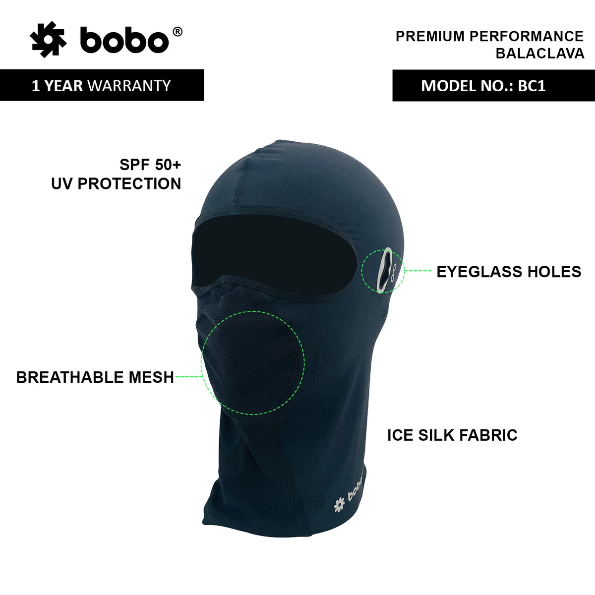 BOBO BC1 Motorcycle Balaclava Breathable Full Face Mask for Riders and Motorcycle Helmet Use