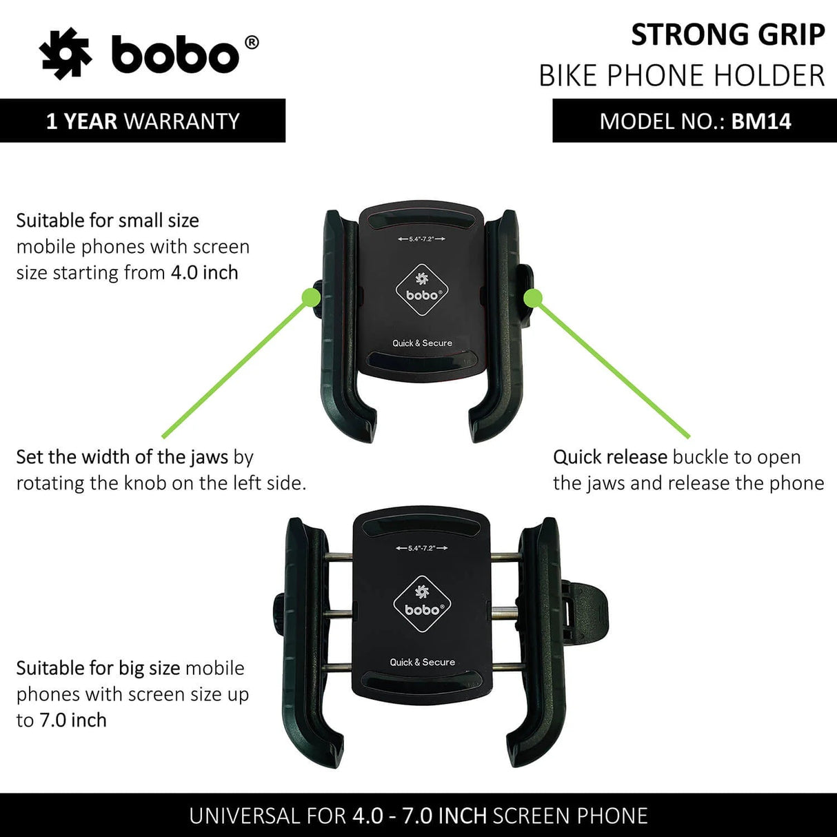 BOBO BM14 quick release bike phone holder mounted on motorcycle handlebar