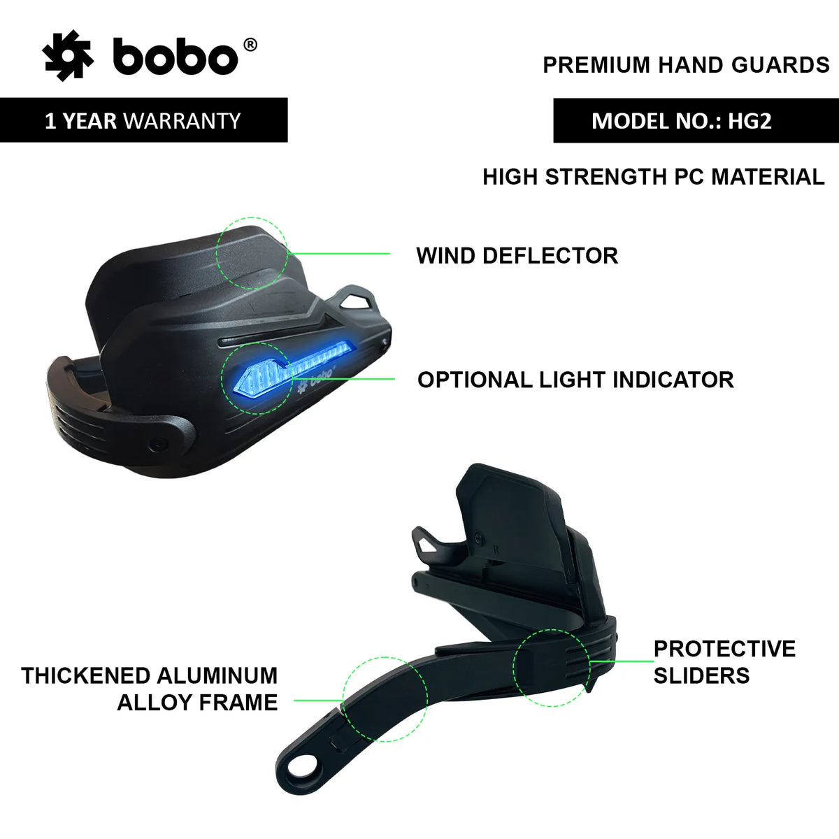 BOBO HG2 Heavy-Duty Motorcycle Hand Guard for Wind Protection and Brake Clutch Lever Protection