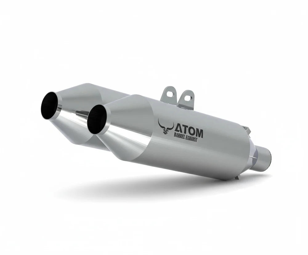 Barrel Atom 2.0 mirror polished stainless steel exhaust for Royal Enfield Interceptor 650 and Continental GT 650