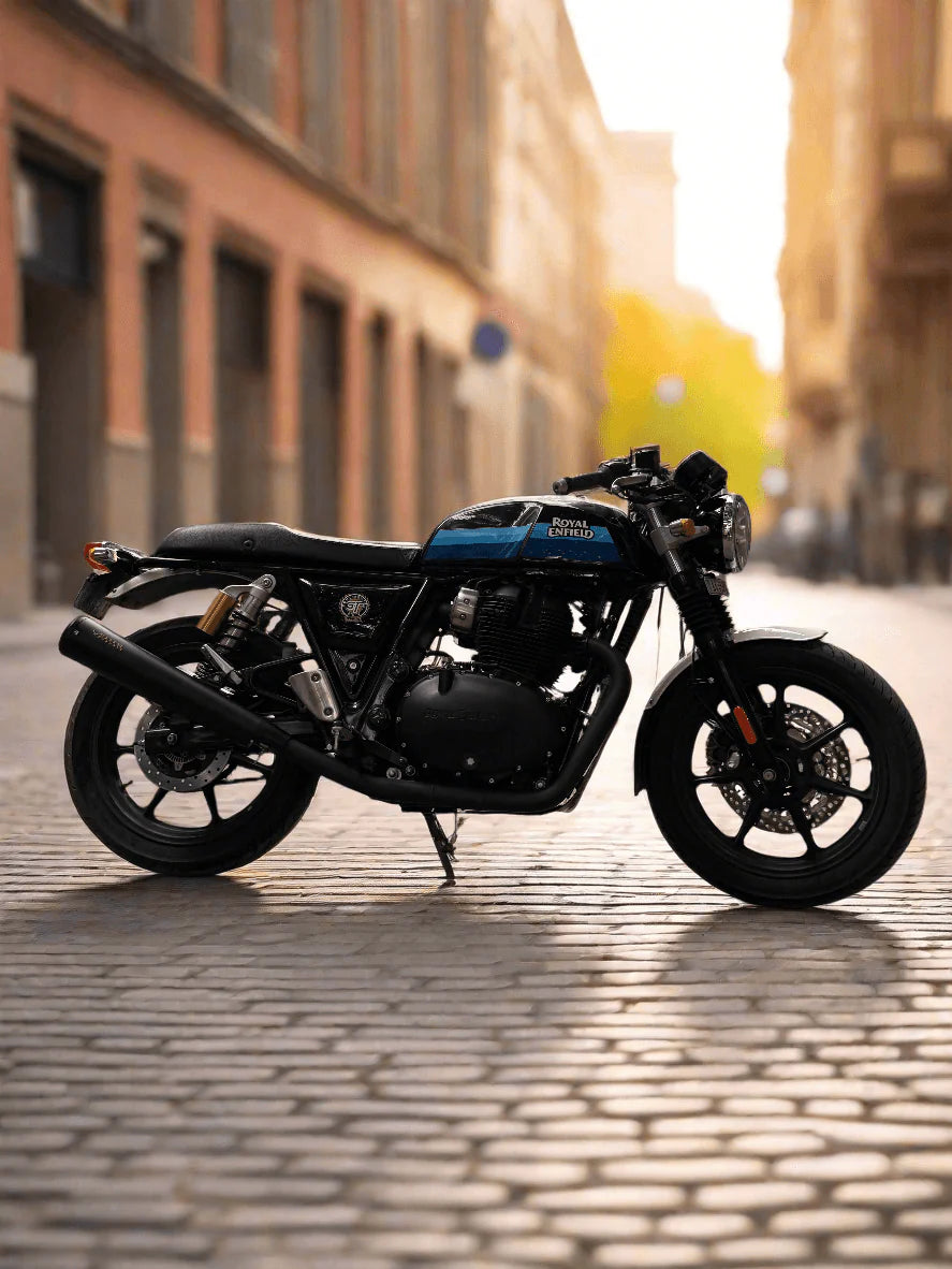 Barrel Exhaust-10 Bass Master black stainless steel exhaust for Royal Enfield Interceptor 650 and Continental GT 650