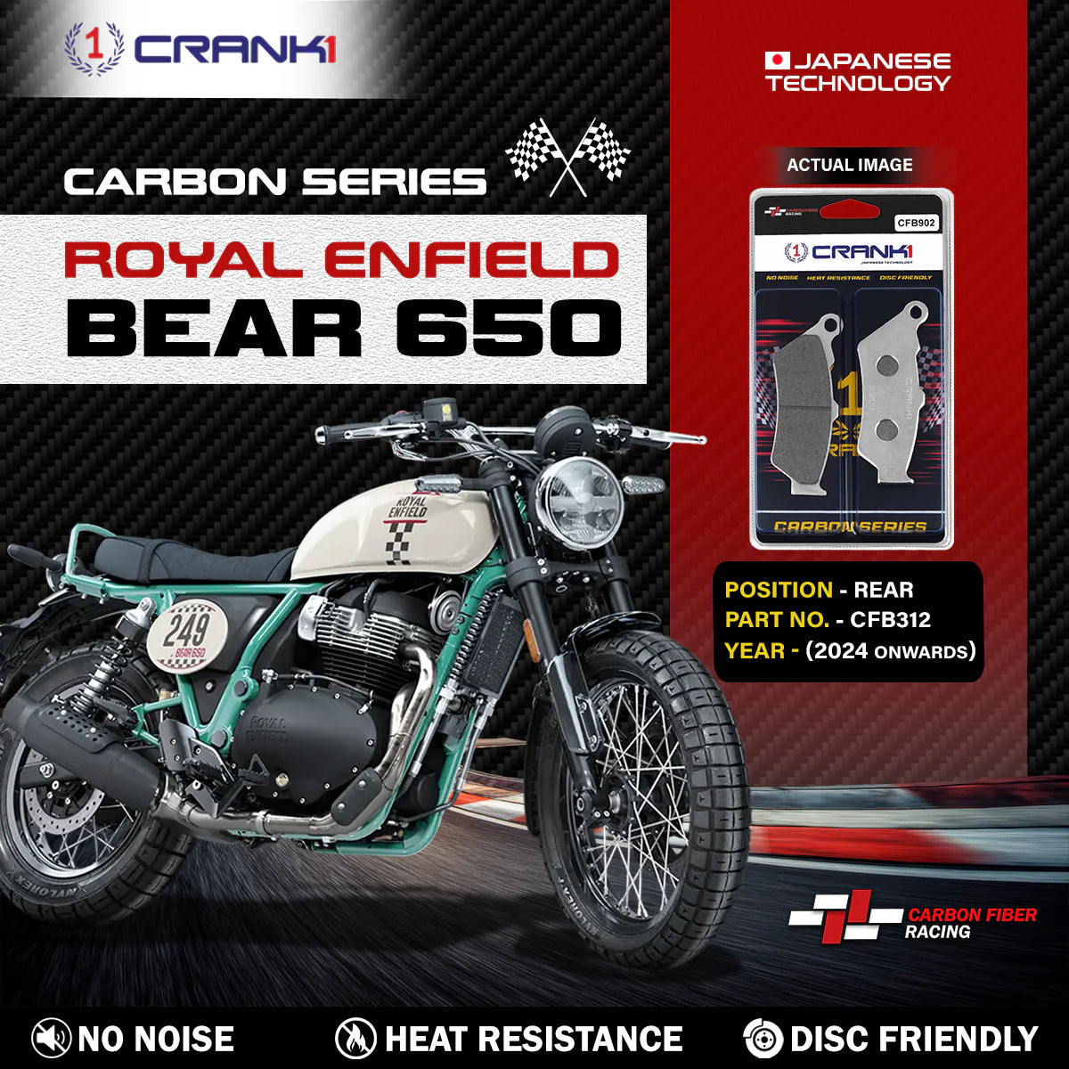 CRANK1 Carbon Front Brake Pads CFB902 for Royal Enfield Bear 650 2024 Onwards