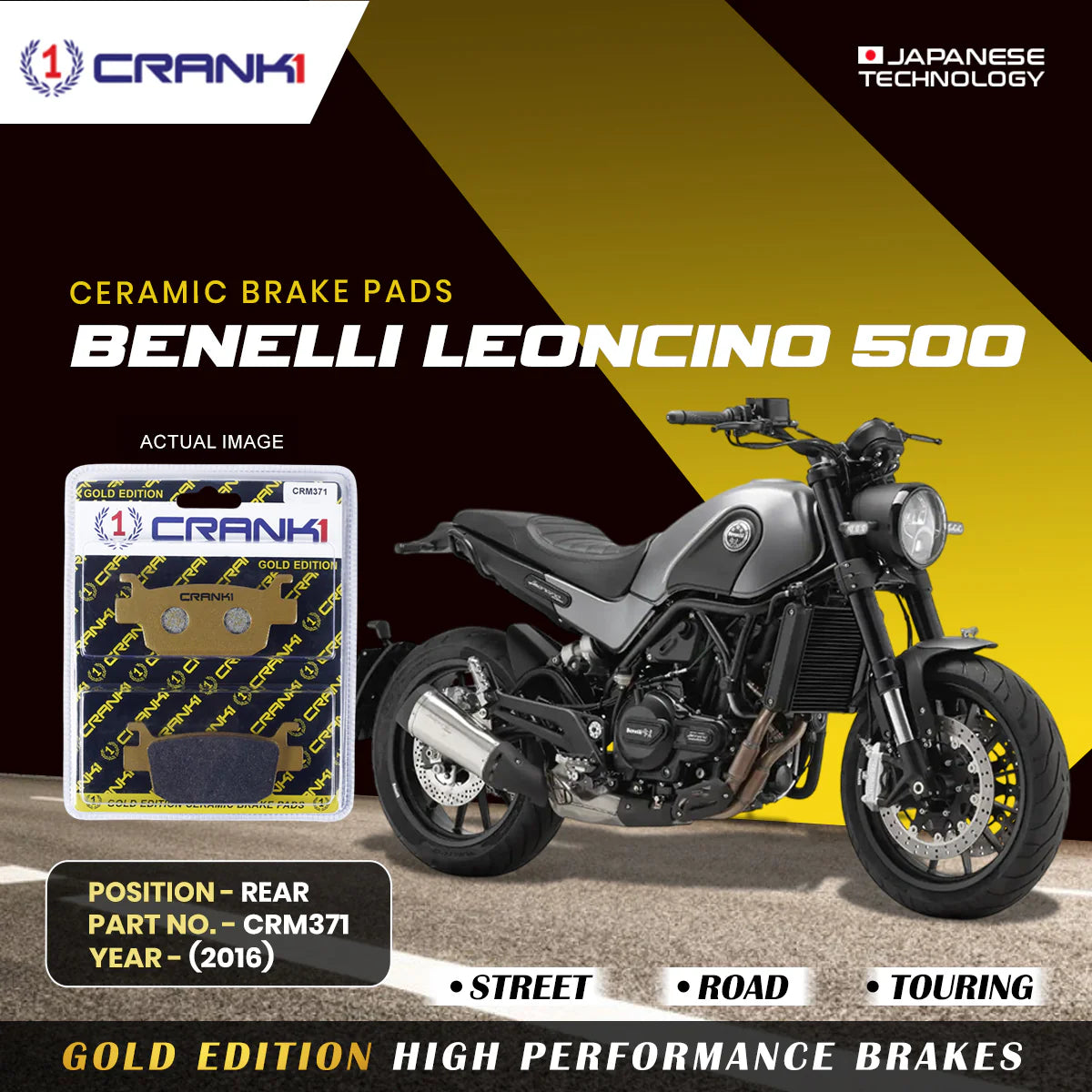 CRANK1 CRM371 ceramic rear brake pads for Benelli Leoncino 500 2016