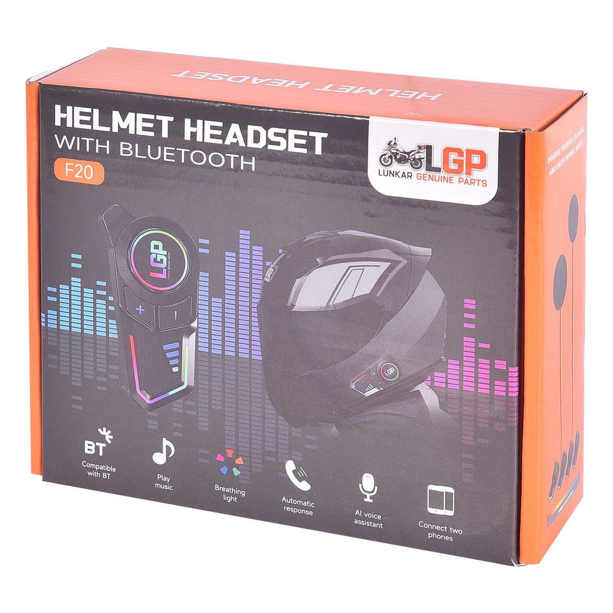 LGP F20 Bluetooth helmet headset installed on motorcycle helmet