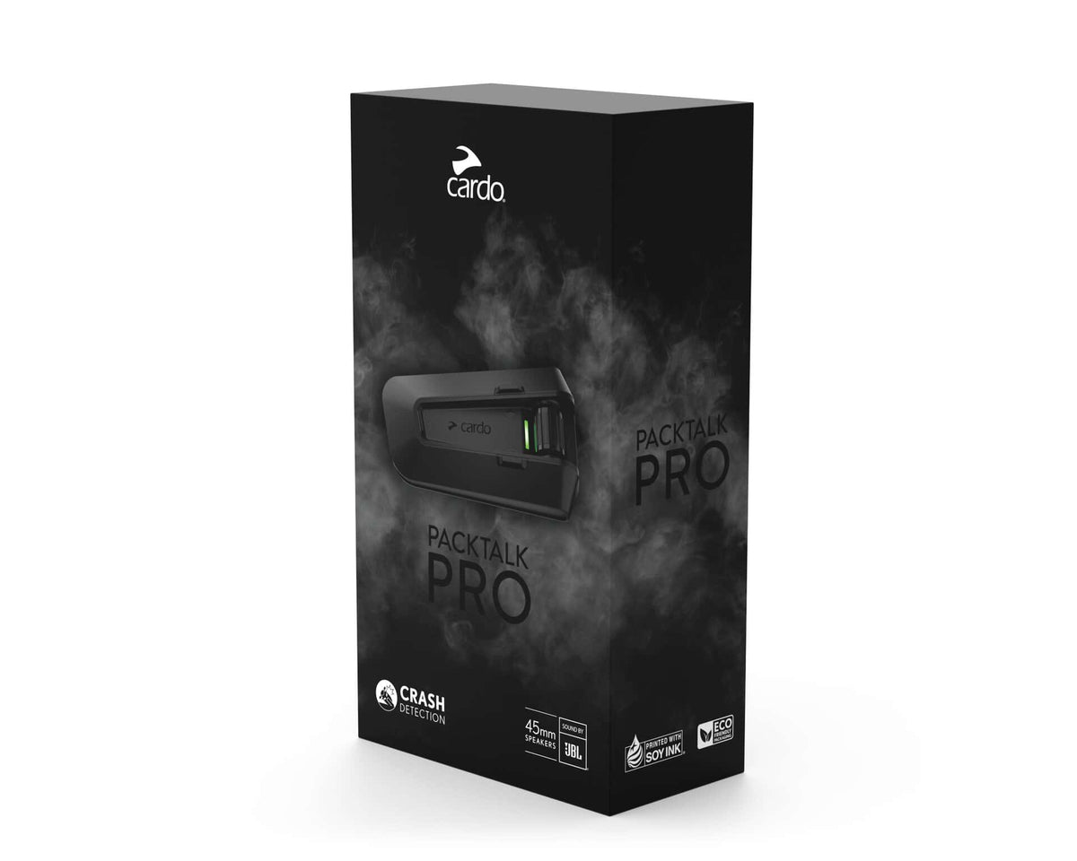 Cardo PACKTALK PRO Set of 1 Motorcycle Bluetooth Intercom with 45mm JBL Speakers & Crash Detection