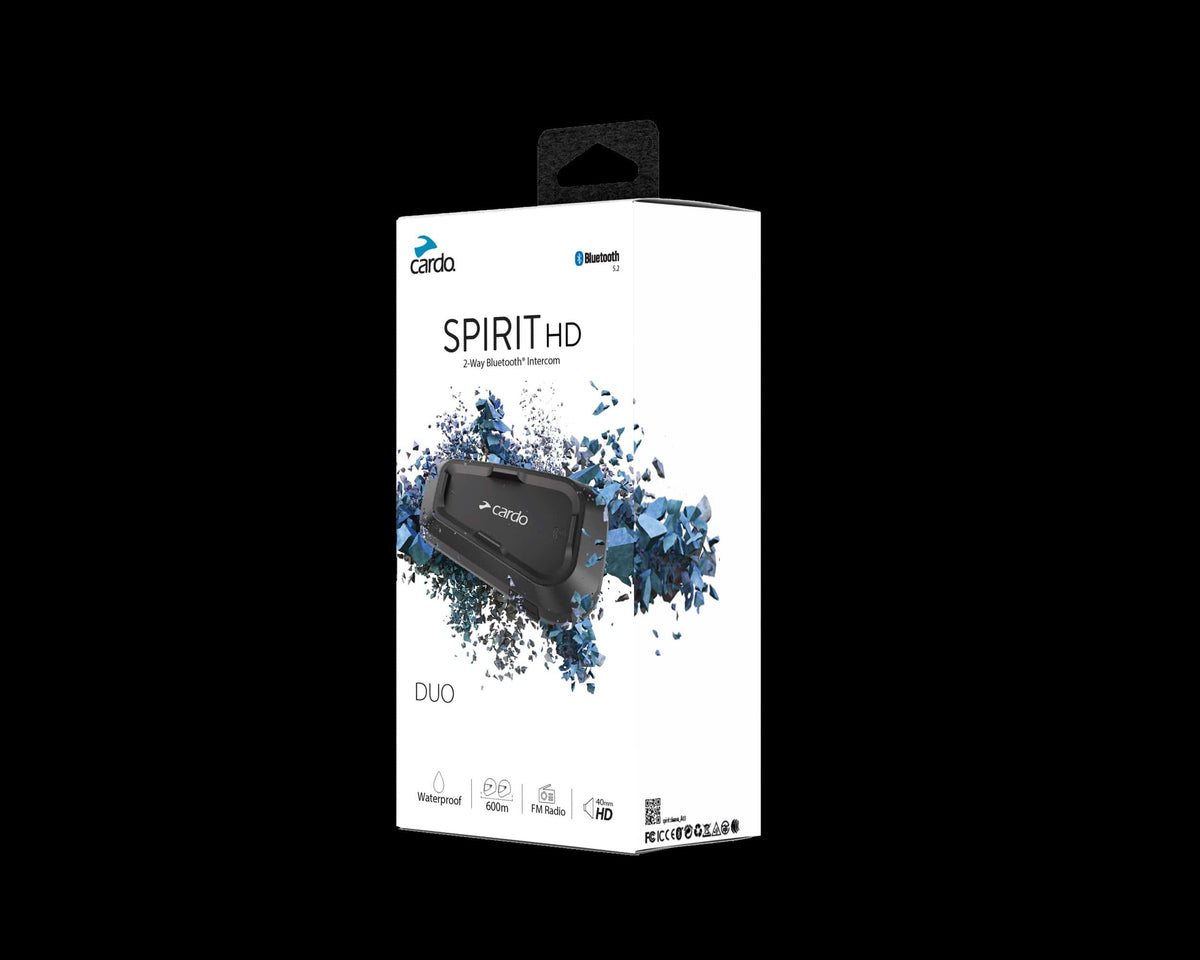 Cardo SPIRIT HD Set of 1 Bluetooth Motorcycle Intercom with 40mm HD Speakers & 600m Range
