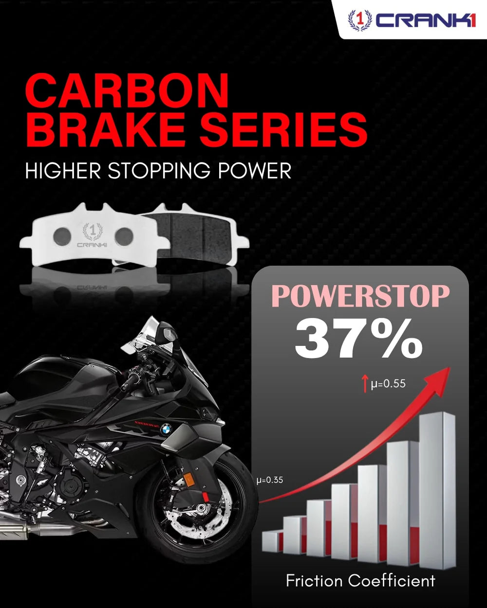 CRANK1 Carbon Front Brake Pads for Kawasaki KLX230 2025 Onwards CFB412 High Performance