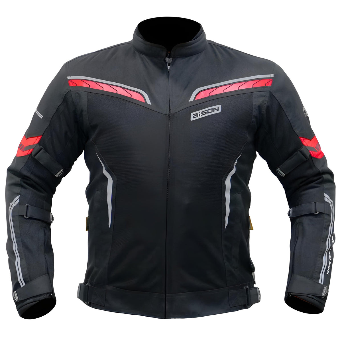 Bison ProGear CLAVIS black red motorcycle riding jacket front view