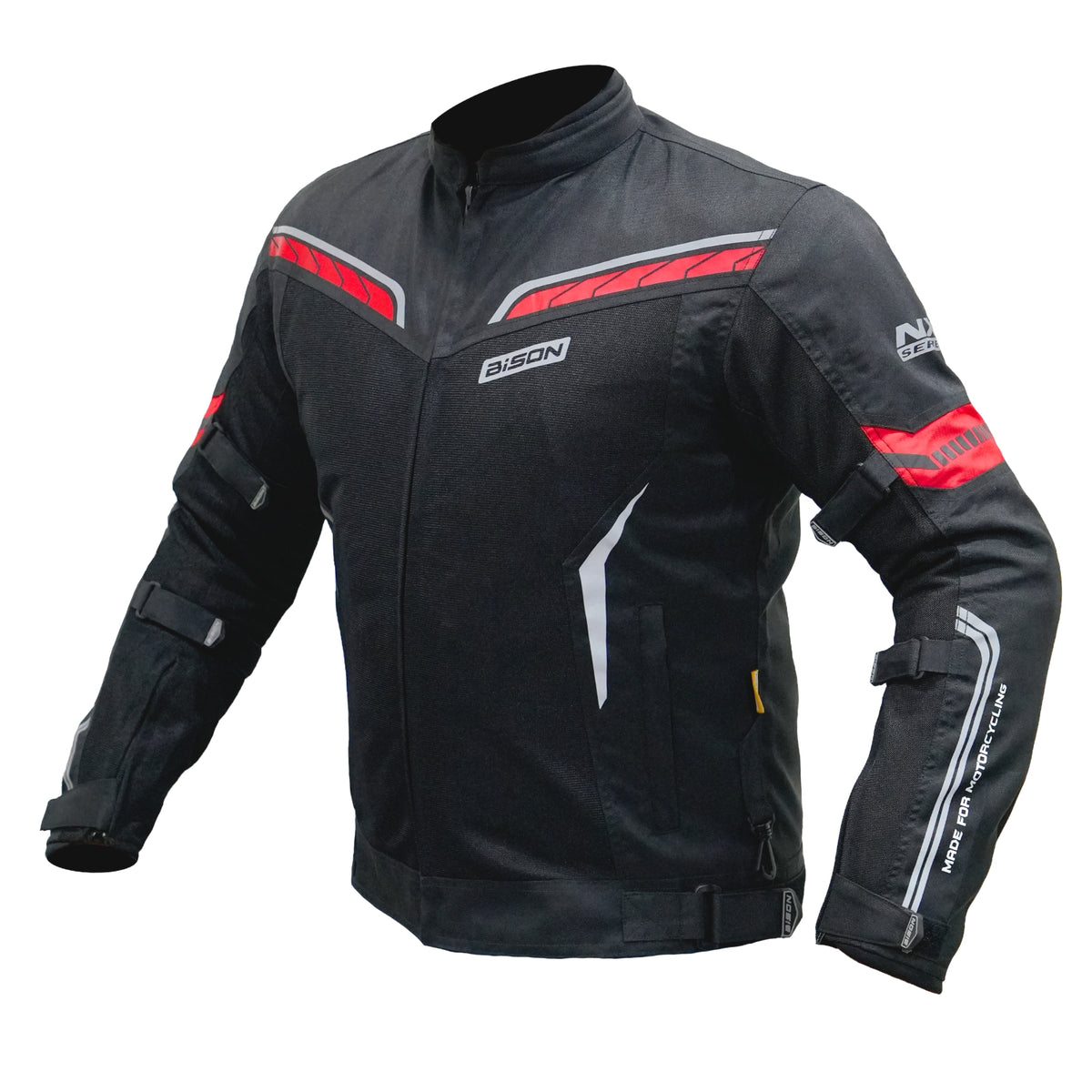 Bison ProGear CLAVIS black red motorcycle riding jacket front view