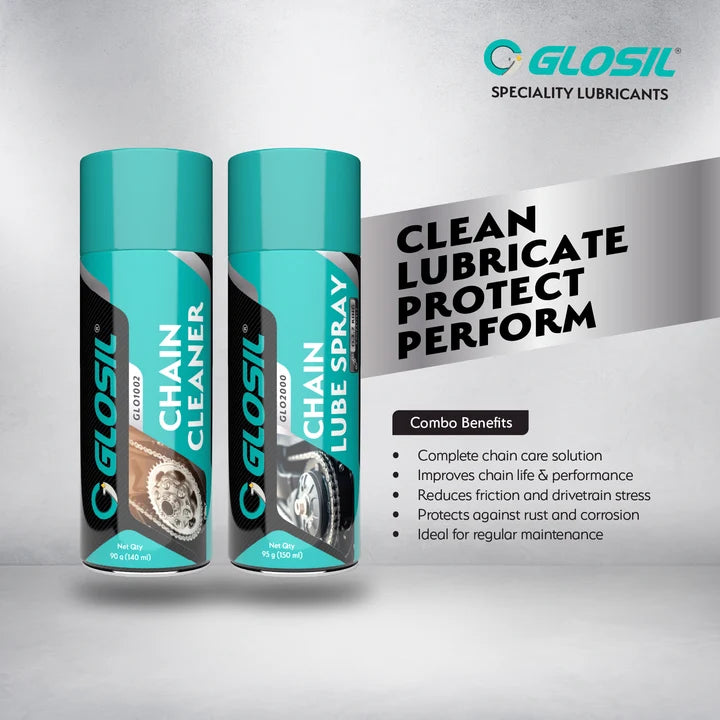 Glosil motorcycle chain cleaner 140ml and chain lube 150ml combo pack