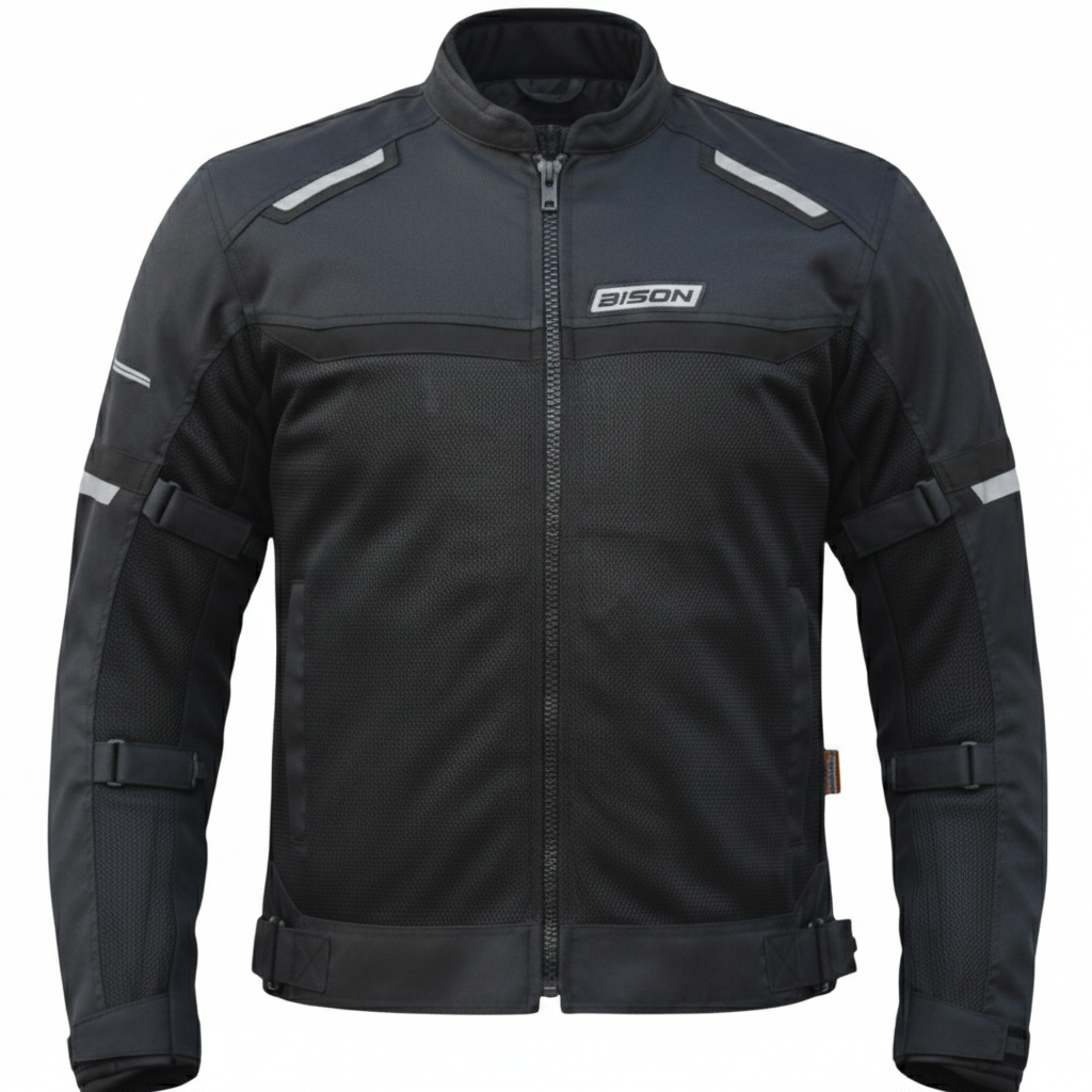 Bison ProGear COMET Black Black motorcycle riding jacket front view