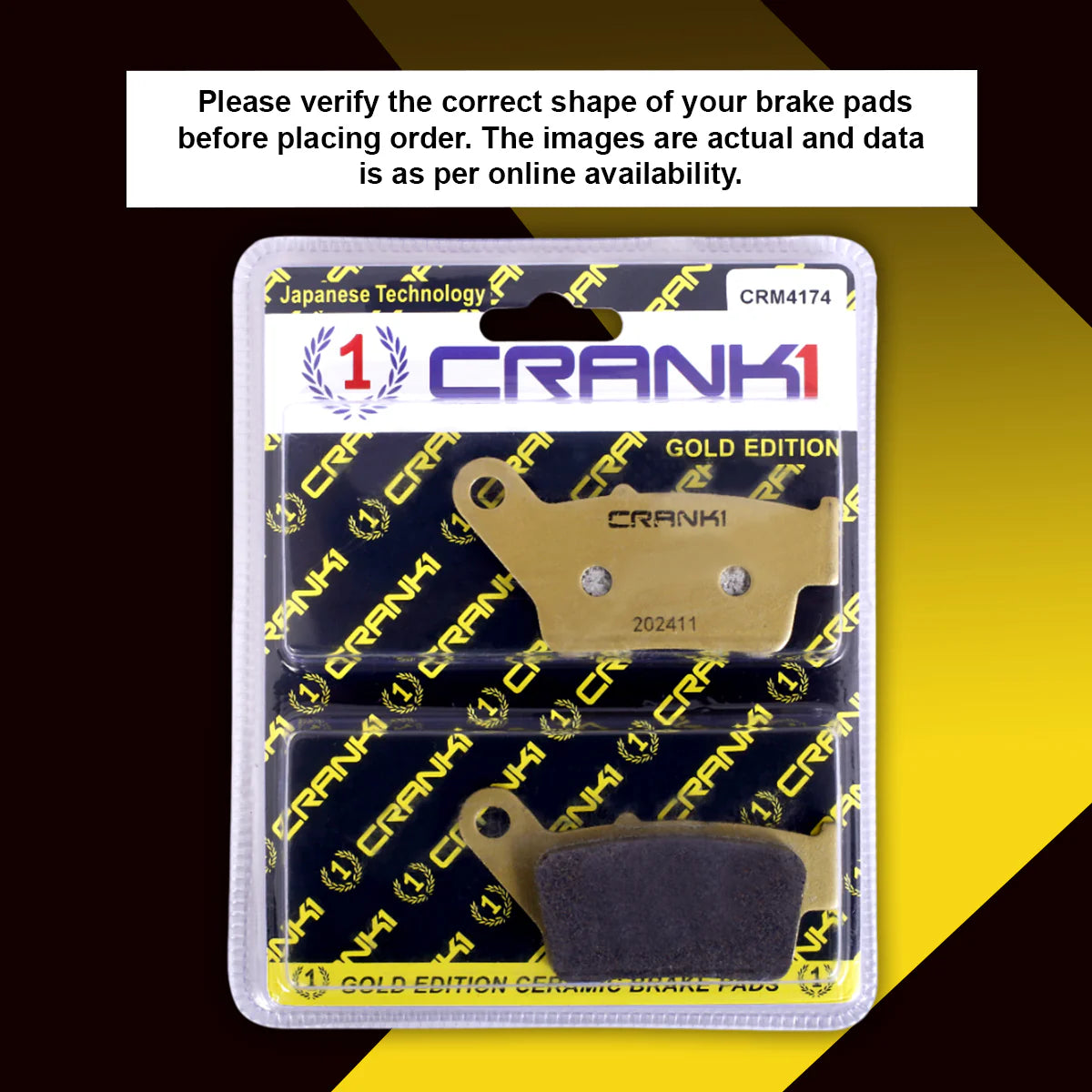CRANK1 Ceramic Rear Brake Pads CRM4174 for Bajaj Pulsar 150 2022–2023 HH Rated Motorcycle Brake Pads 1 Set