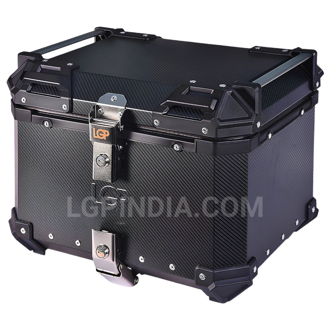 LGP 45L motorcycle top box with carbon finish and backrest