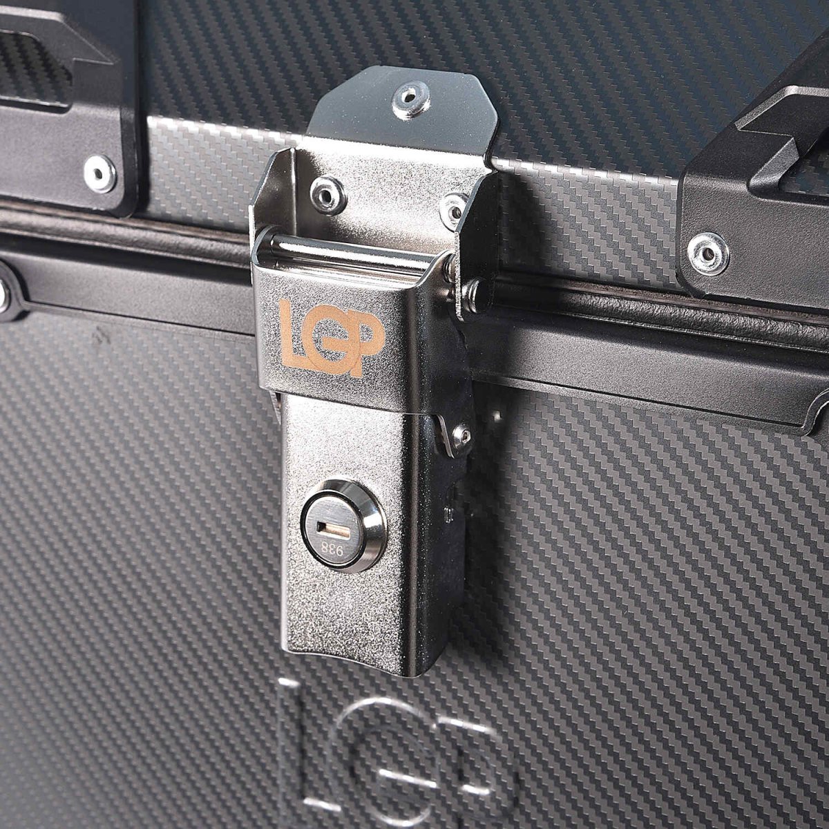LGP 45L motorcycle top box with carbon finish and backrest