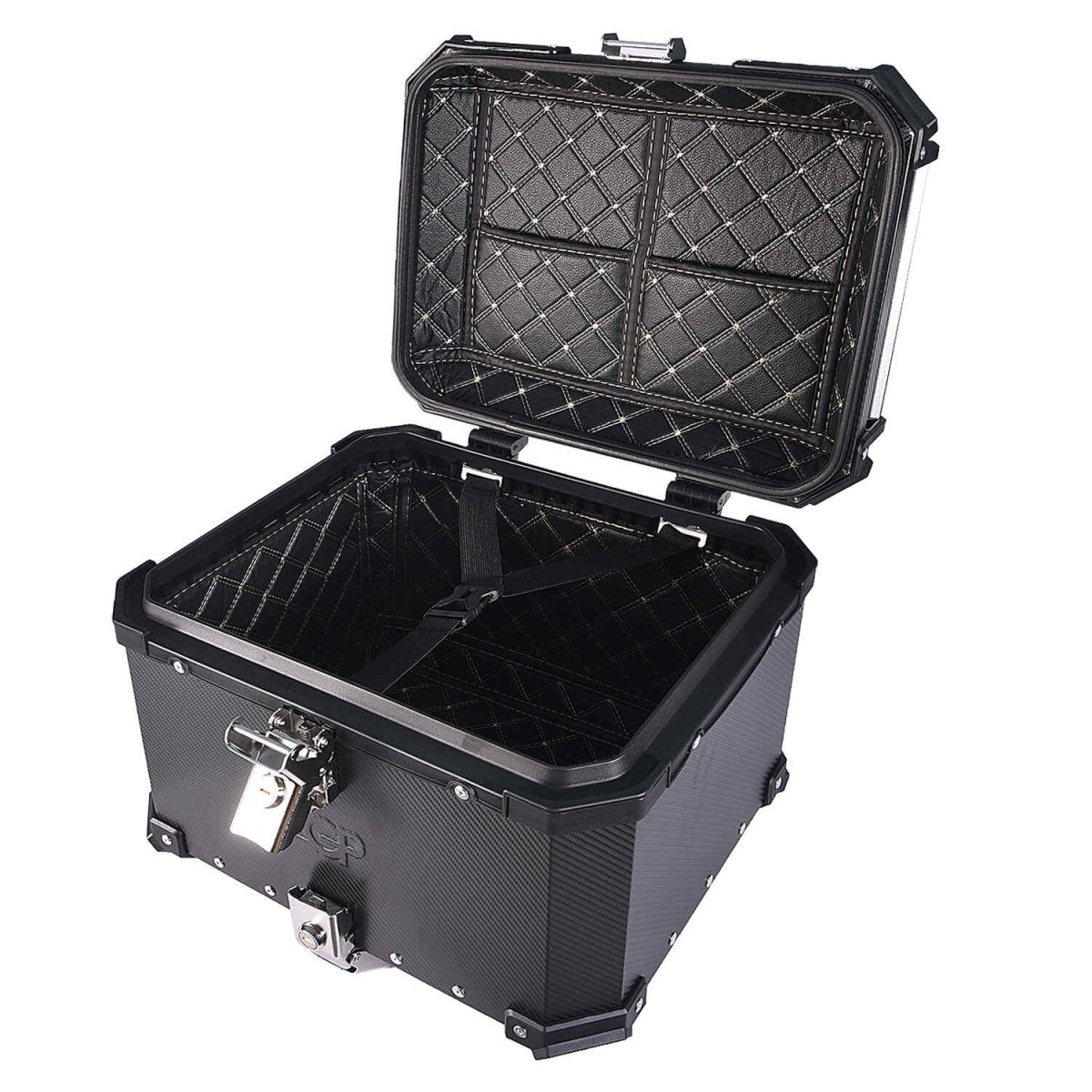 LGP 45L motorcycle top box with carbon finish and backrest