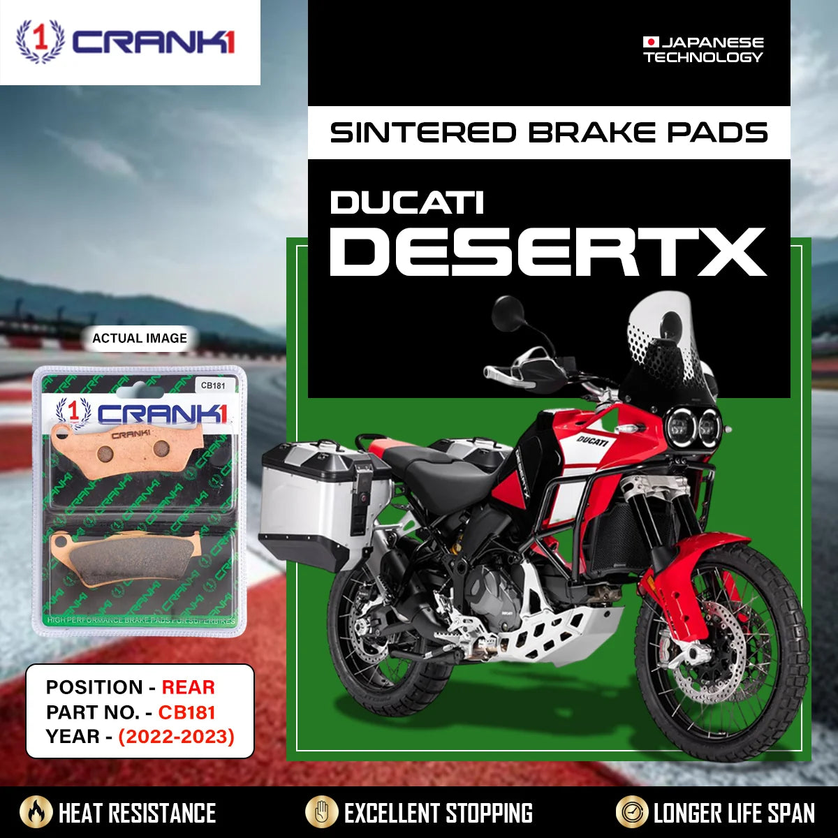 CRANK1 CB181 Sintered Rear Brake Pads for Ducati DesertX 2022-2023 Motorcycle Brake Pads