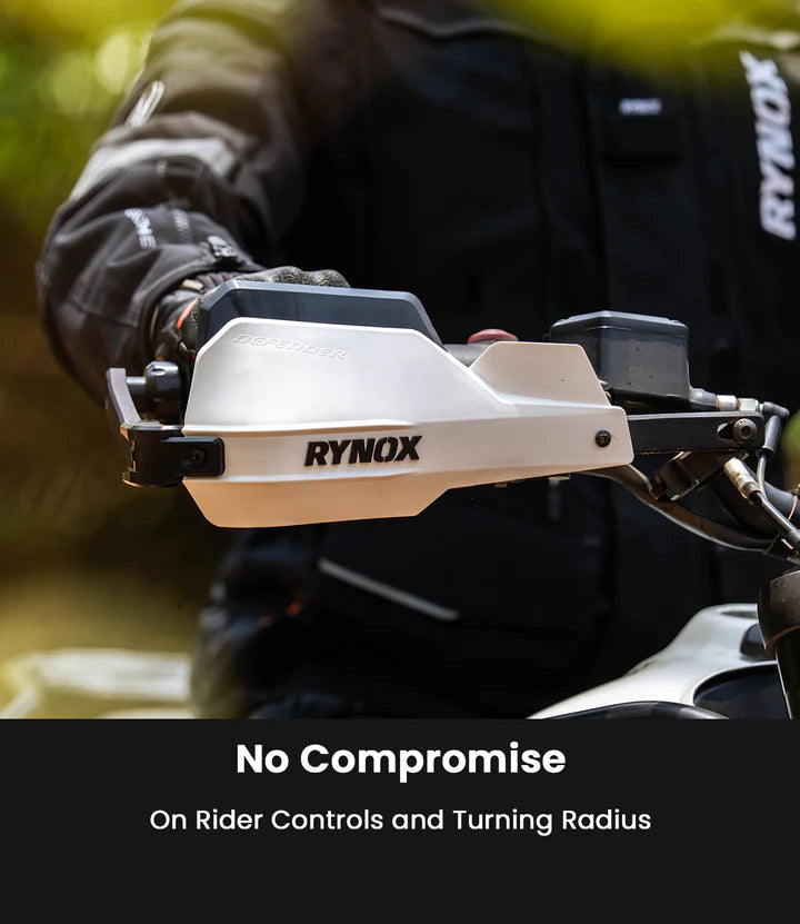 Rynox Defender Pro Handguards White universal motorcycle aluminium spine 22mm 28mm compatible