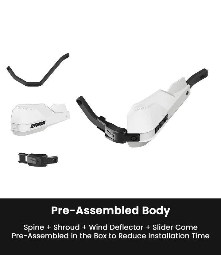 Rynox Defender Pro Handguards White universal motorcycle aluminium spine 22mm 28mm compatible