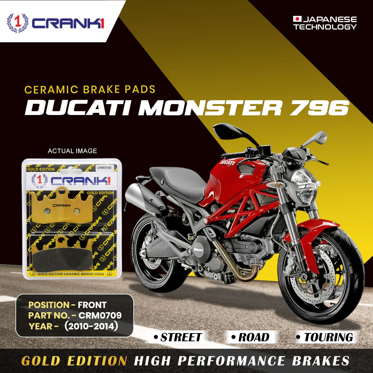 CRANK1 Ceramic Front Brake Pads CRM0709 for Ducati Monster 796 (2010–2014)