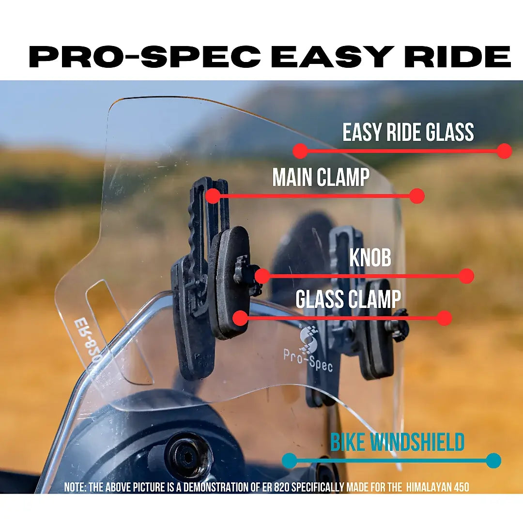 Pro-Spec ER 820 windshield extender installed on Royal Enfield Himalayan 450 short screen