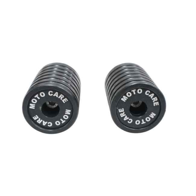 MotoCare fork sliders installed on Yezdi Adventure motorcycle protecting front and rear suspension forks during off-road riding