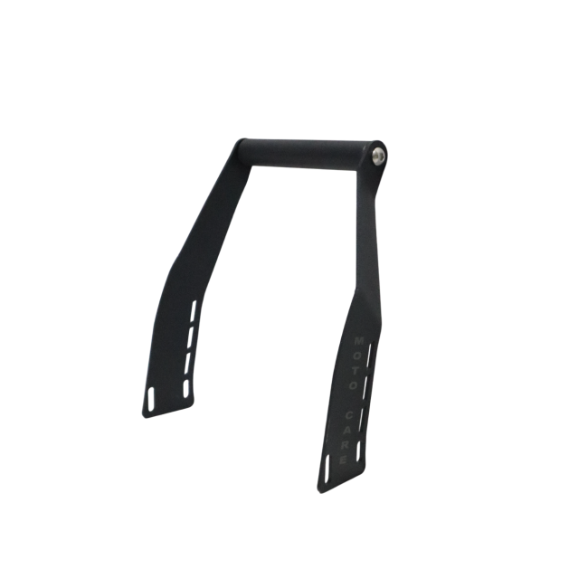 MotoCare GPS mount installed on Yezdi Adventure motorcycle handlebar showing secure navigation holder for touring and off-road riding