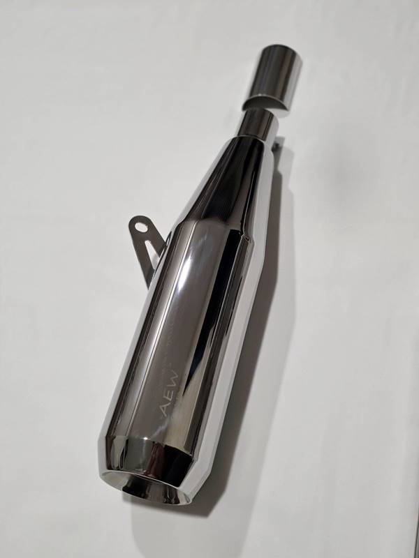 AEW TE 104 EDGE mirror polish exhaust Interceptor 650 GT 650 slip-on 304 stainless steel performance megaphone silencer lightweight 6.5kg Royal Enfield