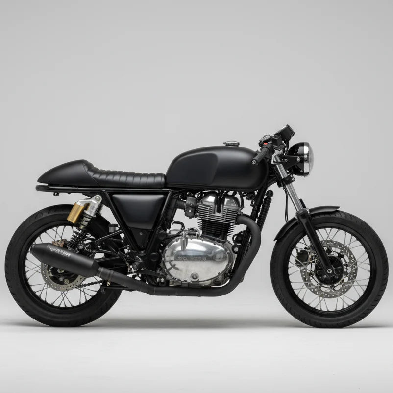 Barrel Atom black performance exhaust for Royal Enfield Interceptor 650 and Continental GT 650
