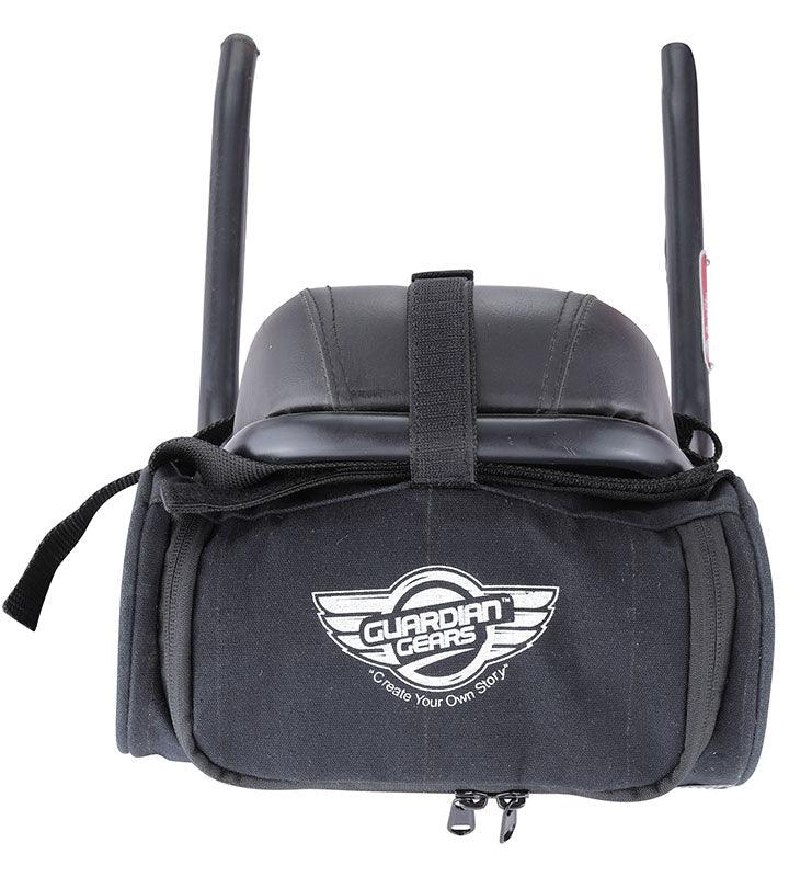 Guardian Gears Cliff motorcycle backrest bag mounted on a motorcycle grab rail made from durable water-resistant canvas fabric