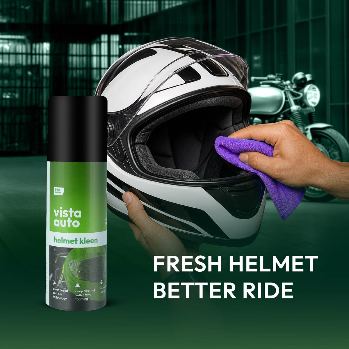 VISTA Auto Care Helmet Cleaner Combo with Helmet Kleen Spray 125 ml and 300 GSM microfiber cloth