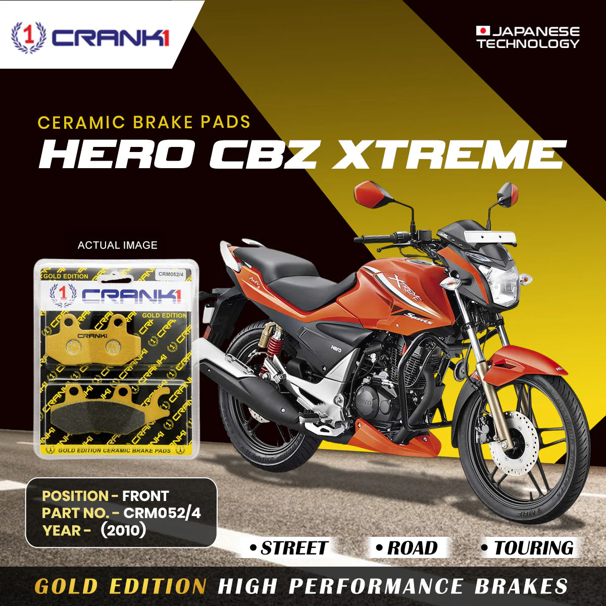 CRANK1 CRM052/4 ceramic front brake pads for Hero CBZ Xtreme 2010