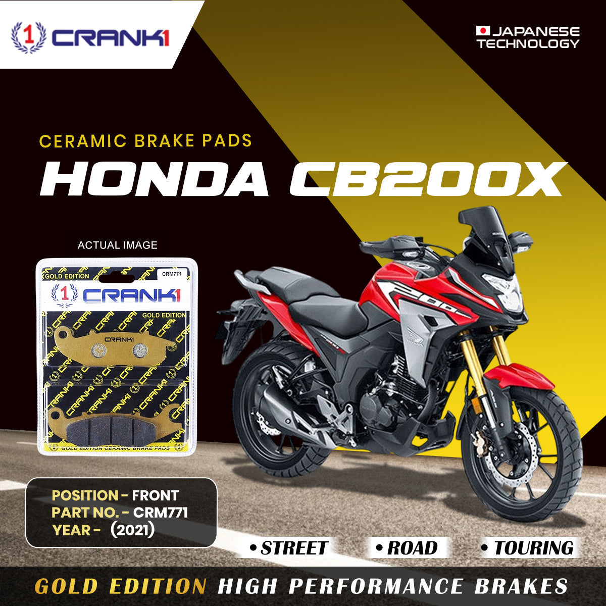 CRANK1 CRM771 ceramic front brake pads for Honda CB200X 2021 motorcycle