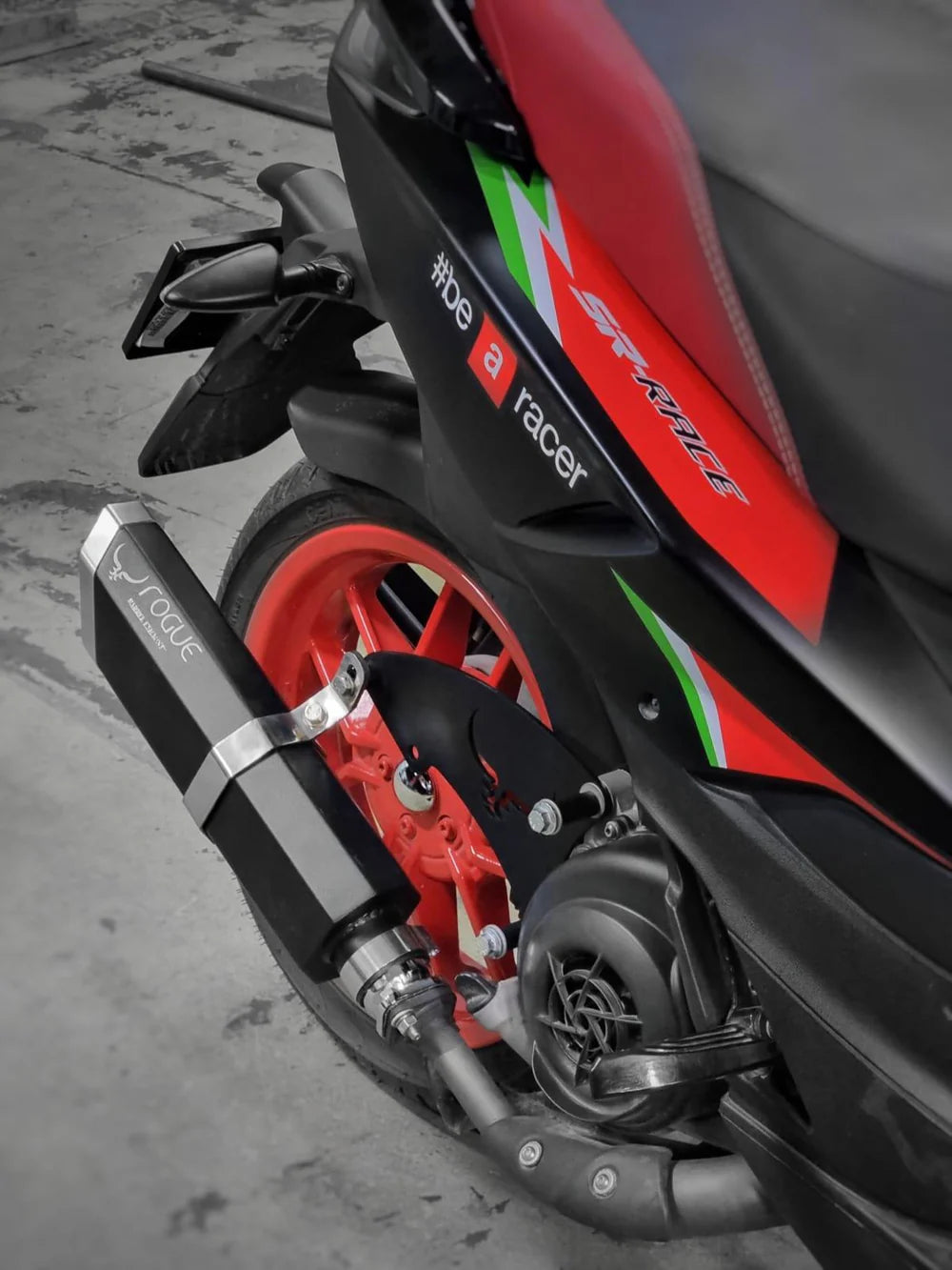 Barrel Rogue slip-on exhaust for Aprilia SR 160 and SXR 160 stainless steel performance scooter exhaust