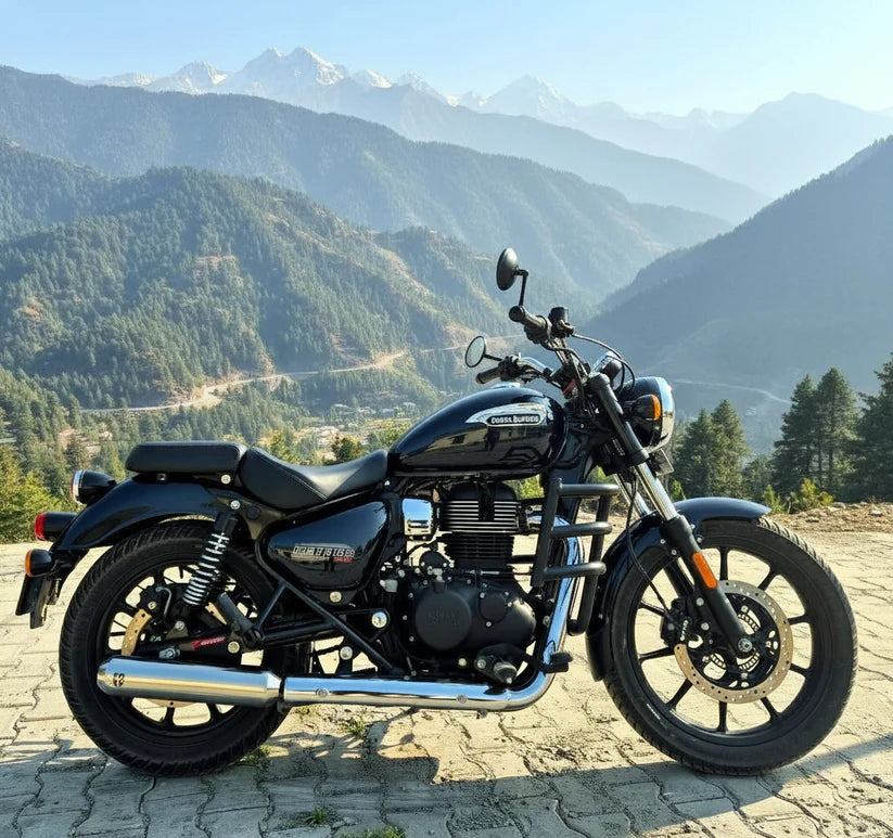 SS Motocorp Slip-On Exhaust for Royal Enfield Meteor 350 Steel Polished Matte Black Finish