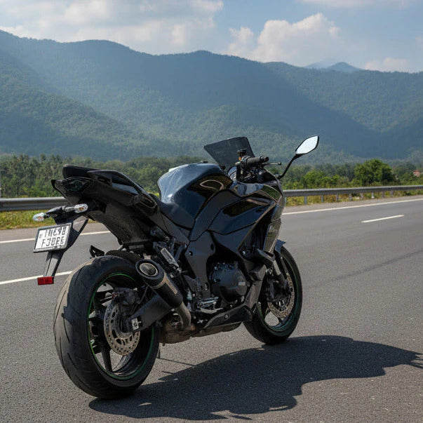 Barrel Outlaw V2 black stainless steel slip-on exhaust with link pipe for Kawasaki Ninja 1100SX motorcycle