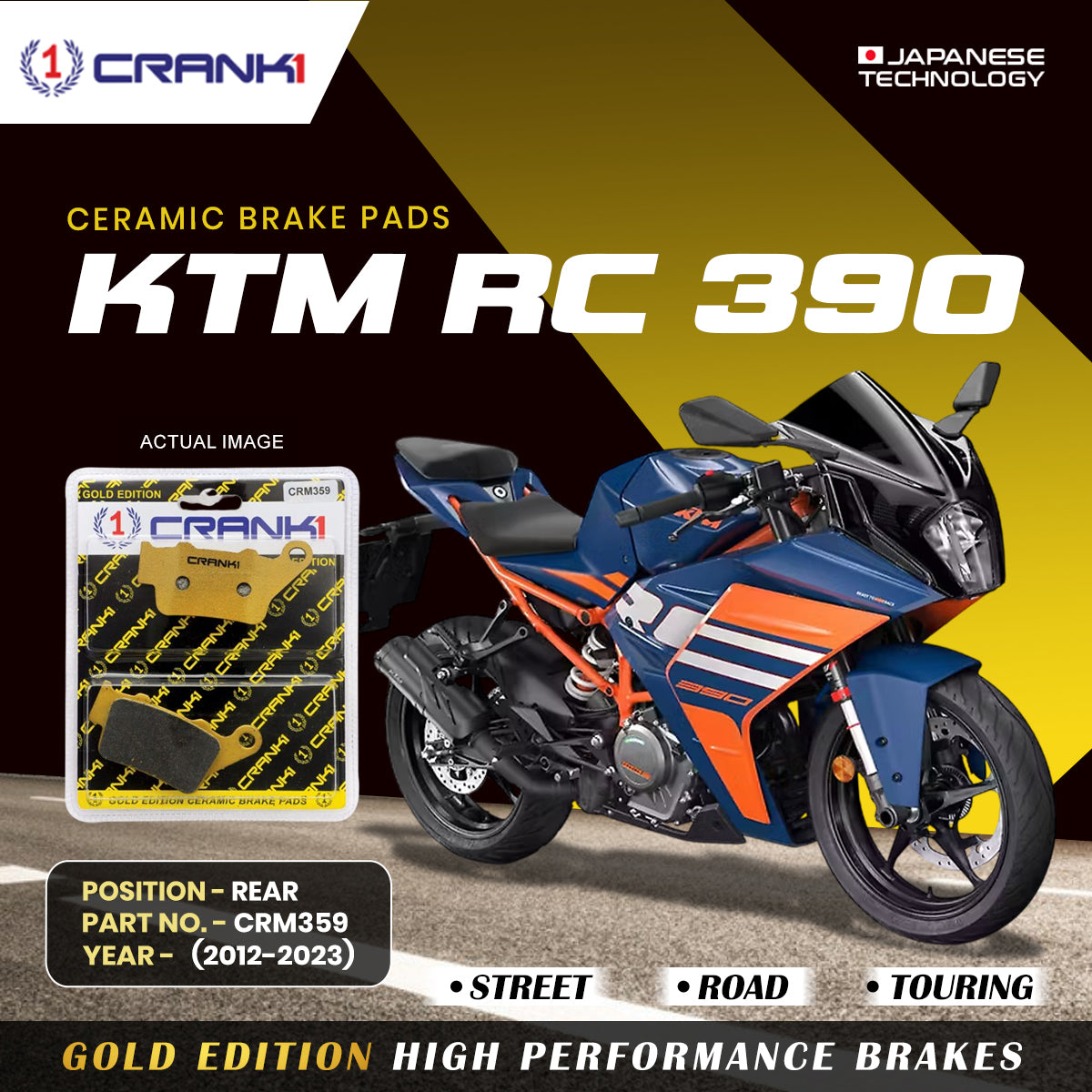CRANK1 CRM359 ceramic rear brake pads for KTM RC 390 motorcycle