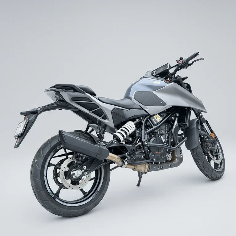 Rogue 2.0 stainless steel slip-on exhaust with mid pipe for KTM Duke 250 and KTM Duke 390 Gen 3