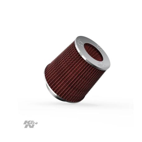 K&N RG-1001RD red universal clamp-on round tapered high-flow air filter performance cotton gauze intake filter chrome top