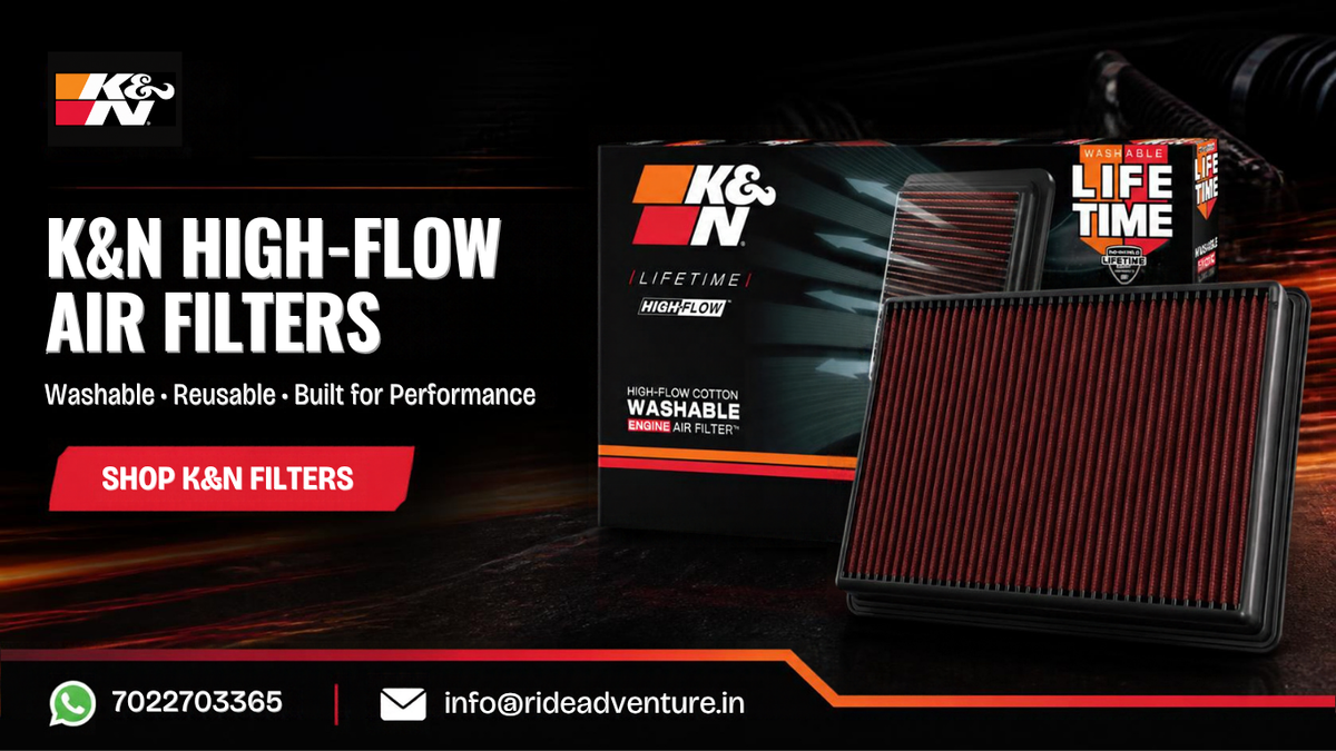 K&N high performance reusable motorcycle air filter for improved airflow and throttle response