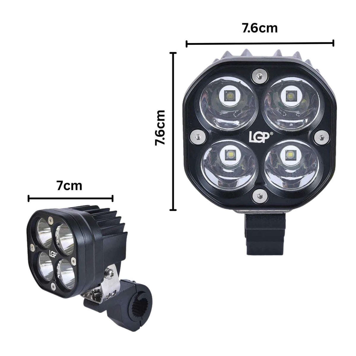 LGP DK40 LED fog lamp installed on motorcycle front guard