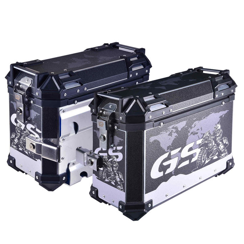 LGP 38L GS sticker aluminium motorcycle pannier box set mounted on adventure bike