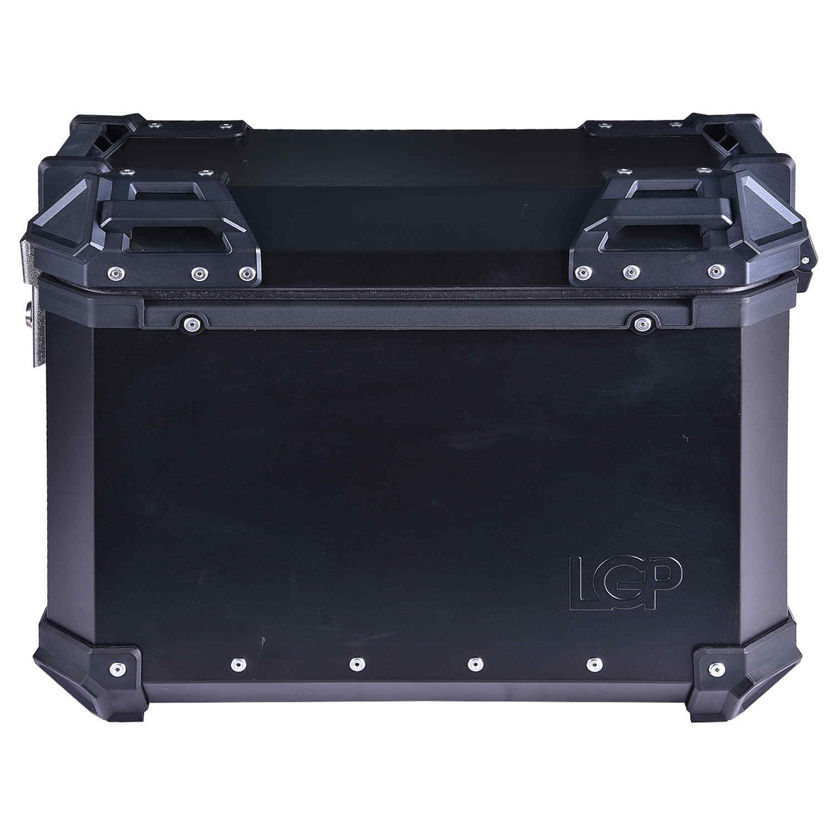 LGP 38L aluminium motorcycle pannier box set black mounted on adventure bike