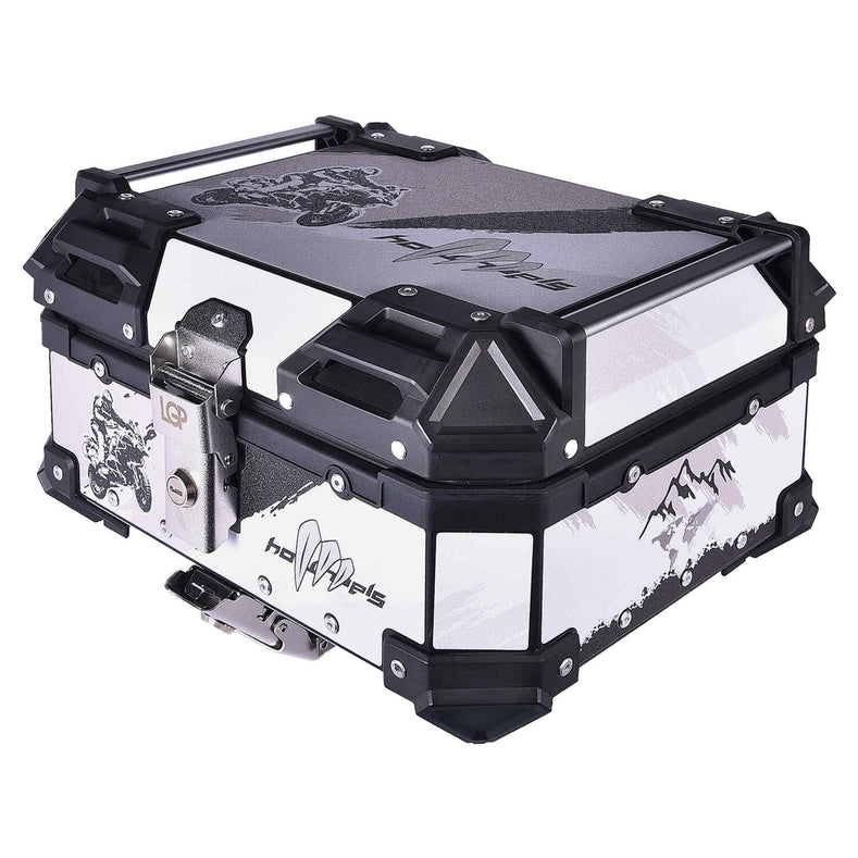 LGP 25L motorcycle top box white graphic installed on bike