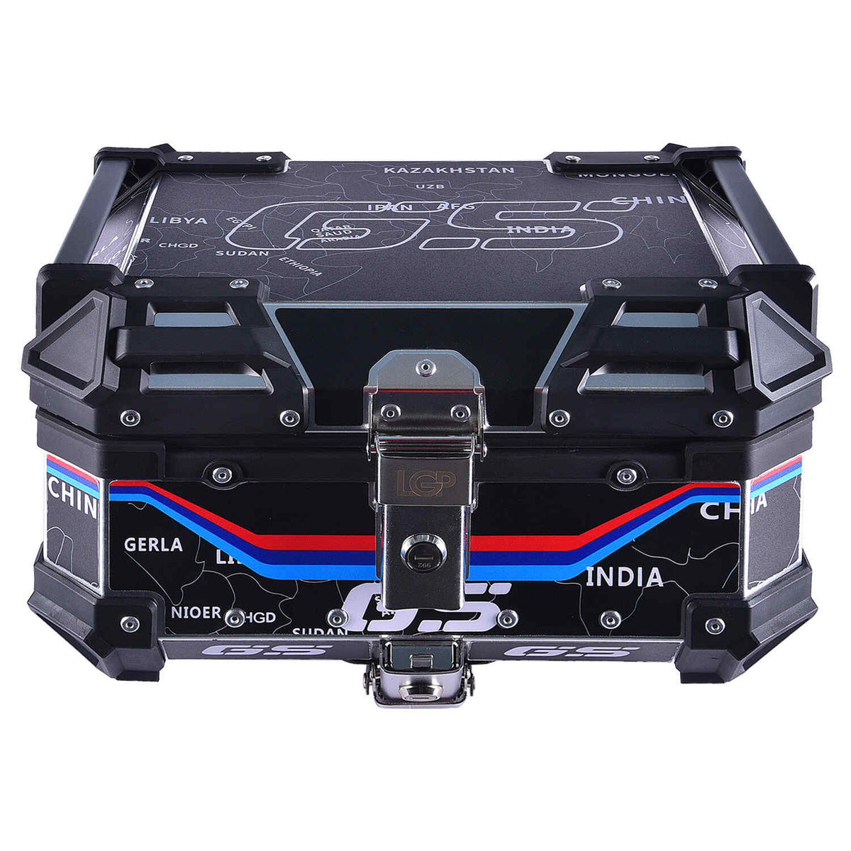 LGP 25L motorcycle top box white graphic installed on bike