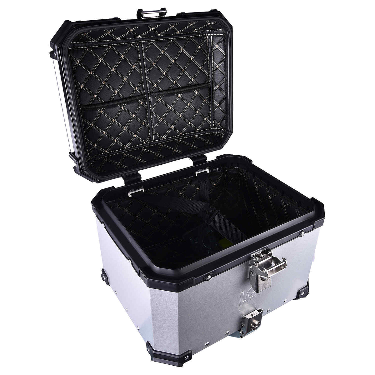 LGP 45L motorcycle top box black aluminum with backrest