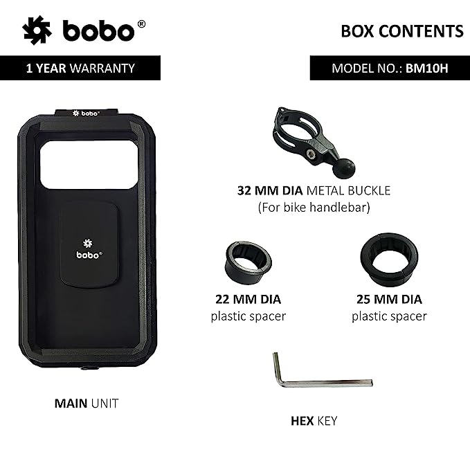 BOBO BM10 Waterproof Bike Phone Holder for Motorcycle and Scooter with Handlebar and Mirror Mount Options