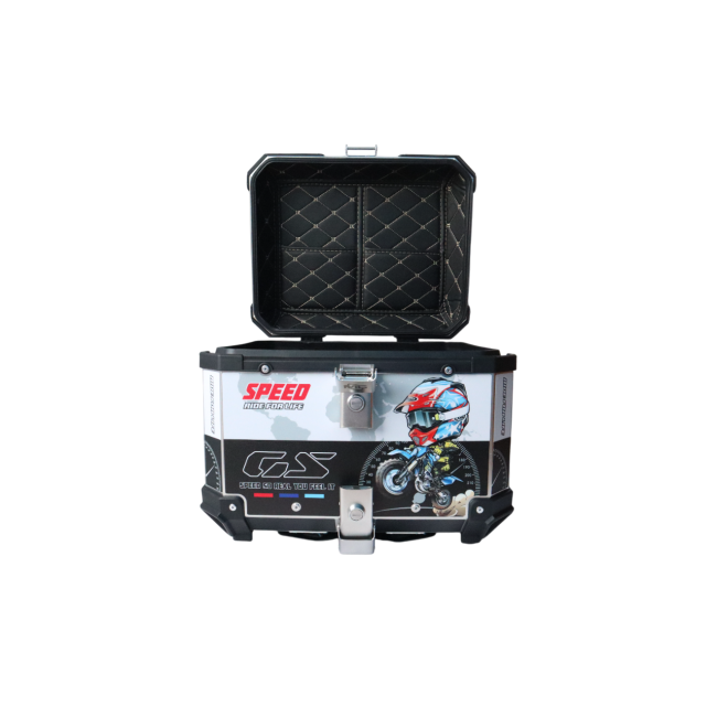 MOTOCARE ALUMINIUM 45 LITRE GRAPHIC WHITE BLACK SPEED GS