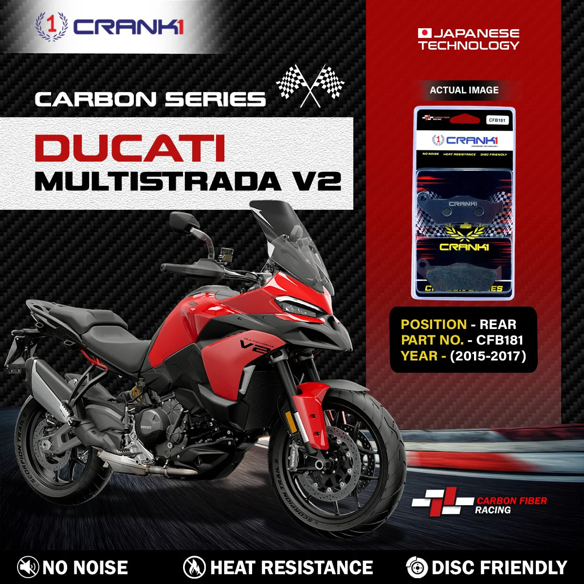CRANK1 Carbon Brake Pads CFB181 Rear for Ducati Multistrada V2 2015-2017