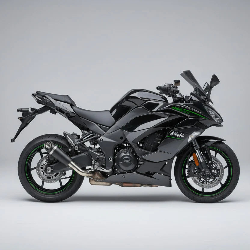 Barrel Outlaw V2 black stainless steel slip-on exhaust with link pipe for Kawasaki Ninja 1100SX motorcycle