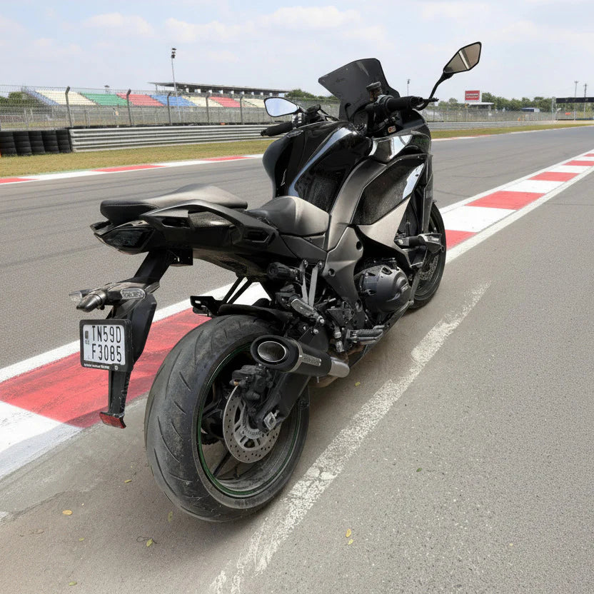 Barrel Outlaw V2 black stainless steel slip-on exhaust with link pipe for Kawasaki Ninja 1100SX motorcycle